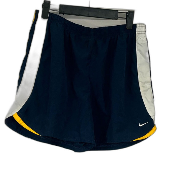 Nike Classic Workout Shorts in Navy with White/Yellow Stripe Size Large (12/14) - Picture 1 of 5